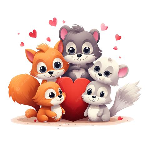 Cartoon Cute Valentines Day Baby Animals And Love, Animals Clipart ...