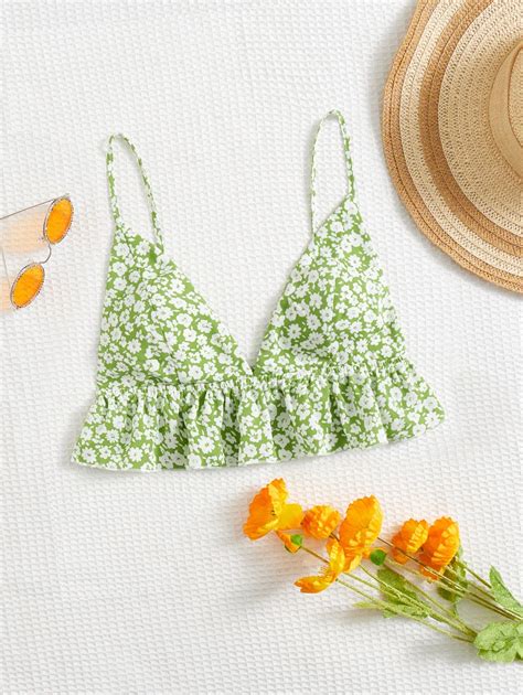 Soleia Ditsy Floral Ruffle Hem Cami Top | SHEIN USA