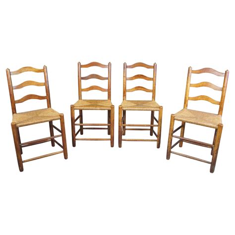 4 Vintage Stickley Maple Shaker Farmhouse Ladder Back Rush Dining Side ...