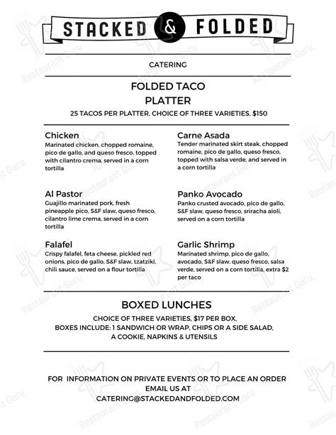 Menu at Stacked & Folded Winnetka restaurant, Winnetka