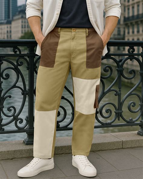 Buy Men's Irish Cream Color Block Straight Fit Cargo Pants Online at ...