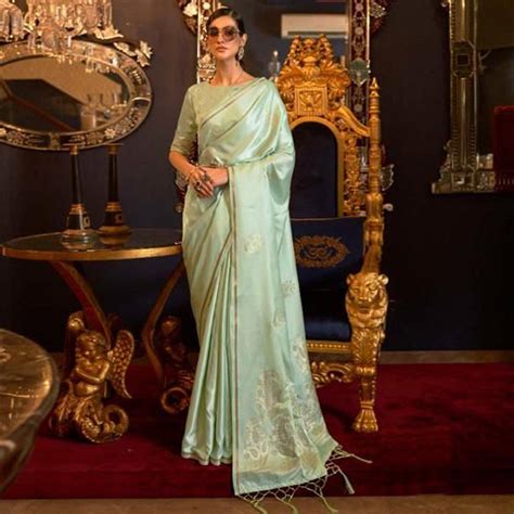 Pista Green Partywear Woven Satin Saree