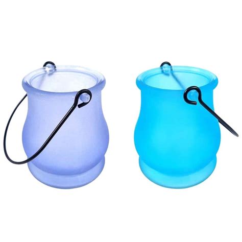 Handcrafted Glass Candle Holder Set of 2 | Purple & Blue Décor