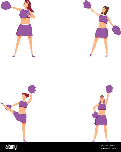 Dynamic and energetic cheerleader poses collection set with female ...