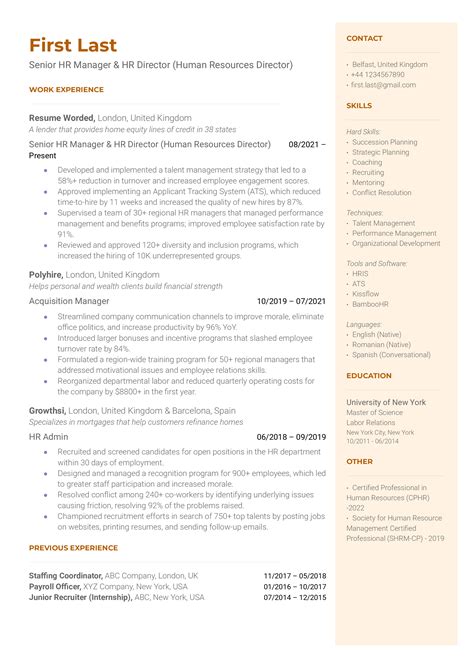 22 Human Resources (HR) CV Examples for 2026 | Resume Worded