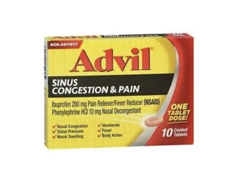 Buy Advil Sinus Congestion & Pain Nasal Decongestant Coated Tablets 200 ...