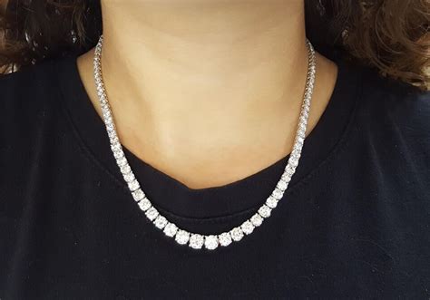 22 Carat Round Brilliant Cut Diamonds White Gold Tennis Necklace For ...