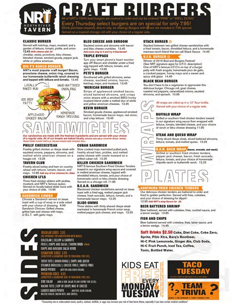 North River Tavern menu in Sandy Springs, Georgia, USA