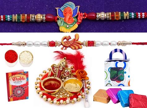 MANTOUSS Rakhi for brother with Roli chawal platter/Set of 2 Rakhi with ...