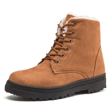 Xfvqtps Womens Snow Boots Large Size Plush Fleece Line Suede Upper Lace ...