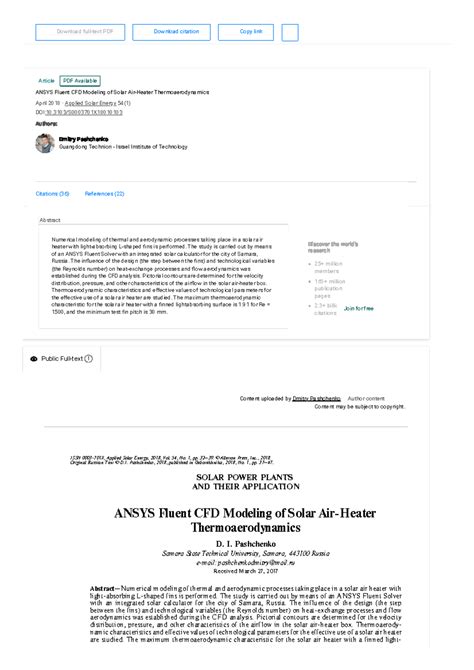 (PDF) Ansys Fluent CFD Modeling of Solar Air-Heater Thermoaerodynamics ...