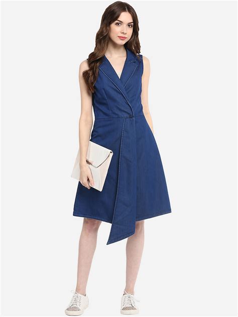 Women's Blue Denim Wrap Dress with Flap – Stylestone
