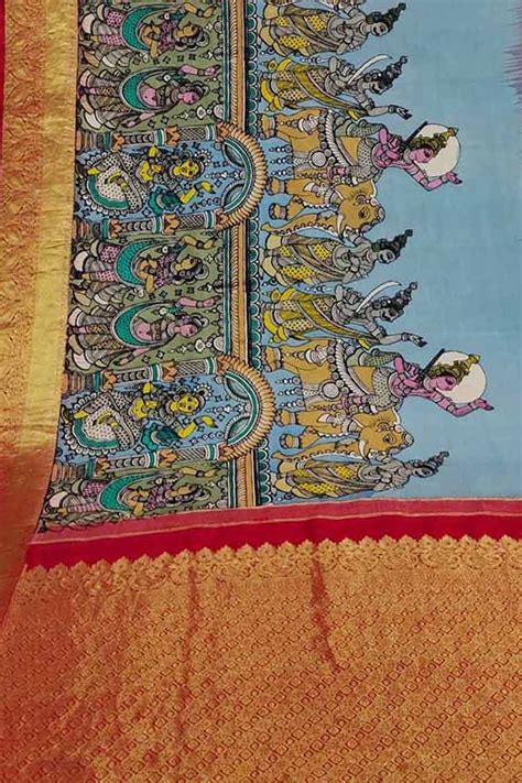Multicolor Pen Kalamkari Silk Saree - 20% Off