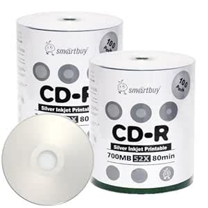 Smartbuy 700mb/80min 52x CD-R Silver Inkjet Hub Printable Blank ...