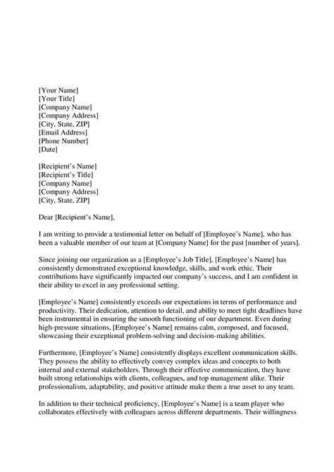 Testimonial Letter from Employer – Document Template