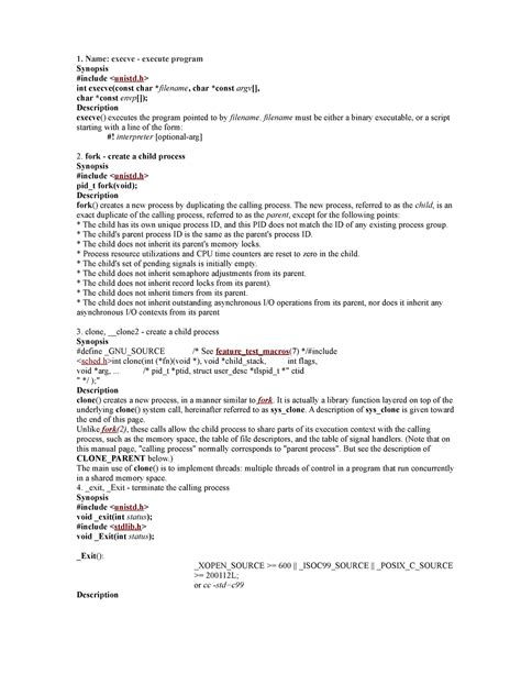 Syscalls - notes - Name: execve - execute program Synopsis #include int ...