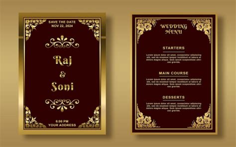 Free psd golden luxury wedding invitation card template design set ...