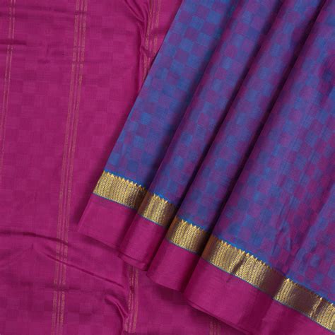 Hayagrivas Handloom Blue & Purple (Carpet Checks) Kanjivaram Silk Sare ...