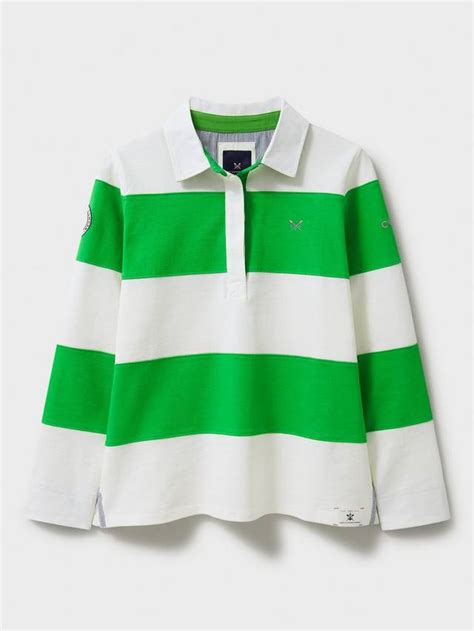Crew Clothing Long Sleeve Stripe Rugby Shirt, Bottle Green