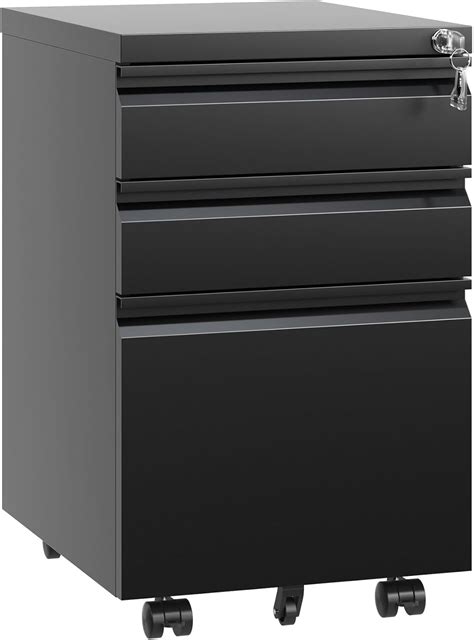 3 Drawer File Cabinet with Lock, Metal Filing Cabinets with Wheels for ...