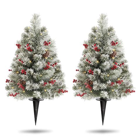OasisCraft 33 inch Christmas Trees with LED Lights 2 Pack, Outdoor ...