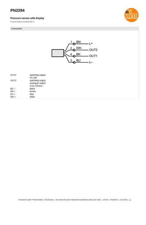 IFM PRESSURE SENSOR - IFM PN2294 PN-010-REN14-MFRKG/US/ /V Pressure ...