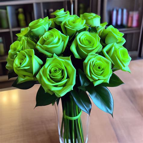 "Neon green roses bouquet" — image created in Shedevrum