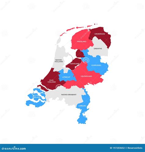 Netherlands Regions Map stock vector. Illustration of isolated - 197203652