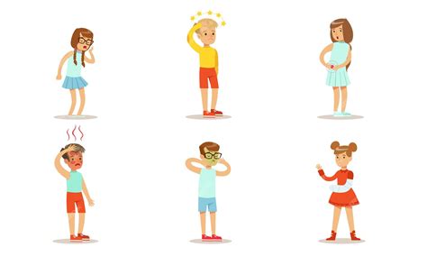Premium Vector | Kids suffering from different symptoms set boys and ...
