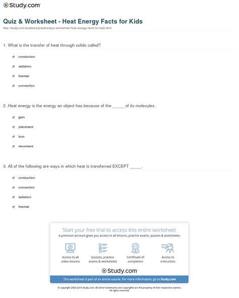 Quiz Worksheet Heat Energy Facts For Kids Study — db-excel.com