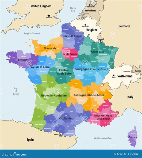 France Administrative Regions and Departments Vector Map Stock Vector ...