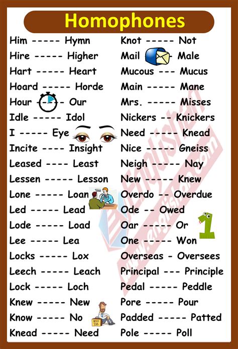 Homophones 111 popular sets of homophones for esl learners – Artofit