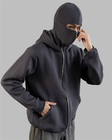 Street Style Vintage Drip Balaclava Hoodie | Black Fleece Cotton ...