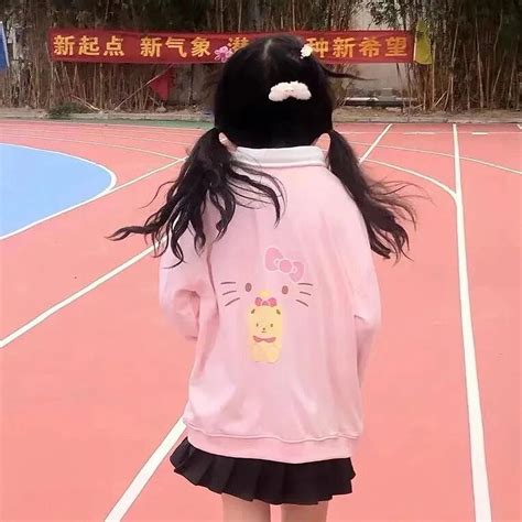 Hello Kitty Kawaii Pink Striped Sweatshirt Woman Japan Cartoon Print ...