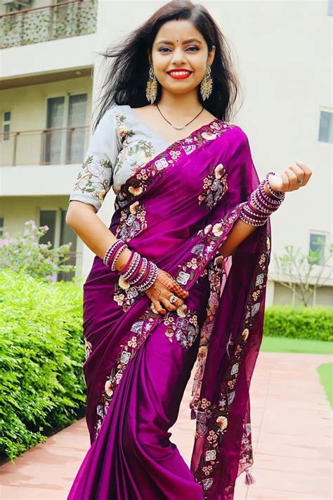 Saraswati puja saree look 2021 Latest Purple - Anaya Designer Studio