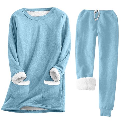 BLVB Women's Winter Pajamas Sets, Fleece Lined Tops with Fuzzy Jogger ...