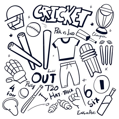 Premium Vector | Cricket doodle vector set Hand drawn Cricket drawing ...