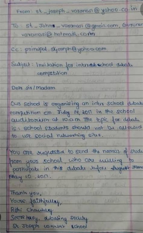 write an email to the principal of the neighbouring school informing ...