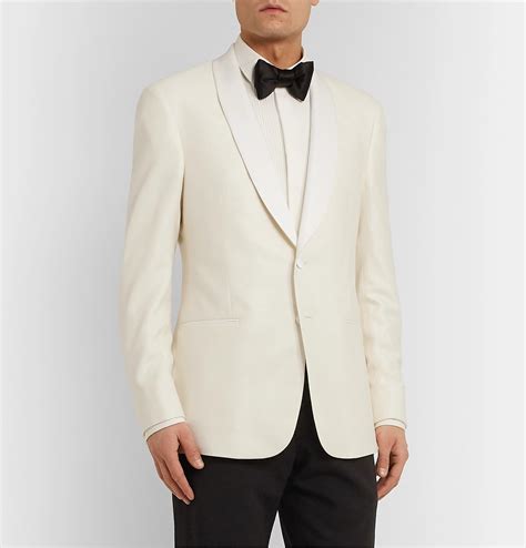 Giorgio Armani - White Shawl-Collar Slub Silk and Wool-Blend Tuxedo ...