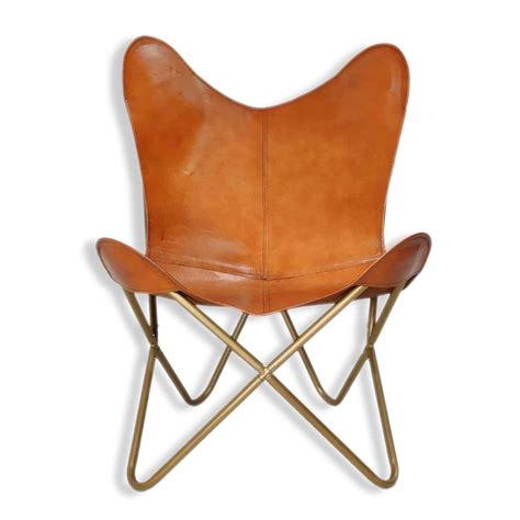 THE CHARMIKA - Recliner Tan Brown Leather Butterfly Chair with Golden ...