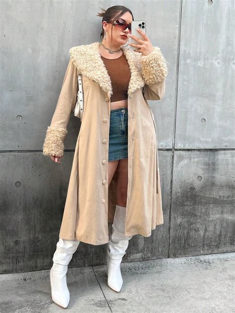 Flirla Manteau Pour Femmes De Grande Taille Avec Col, Design À Simple ...