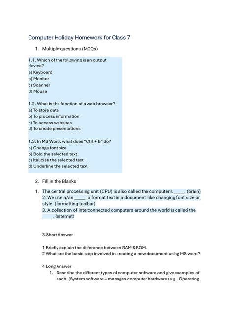 Image result for Class 7th Computer MS Home Tab Worksheet