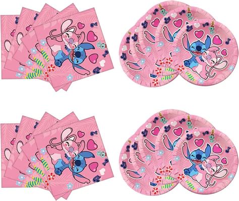Buy Pink Lilo and Stitch Themed Party Supplies Set 40Pack include 20 ...