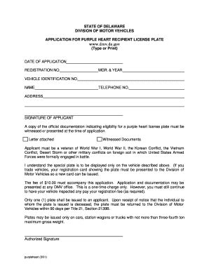 Fillable Online dmv de Purple heart fillable application form Fax Email ...