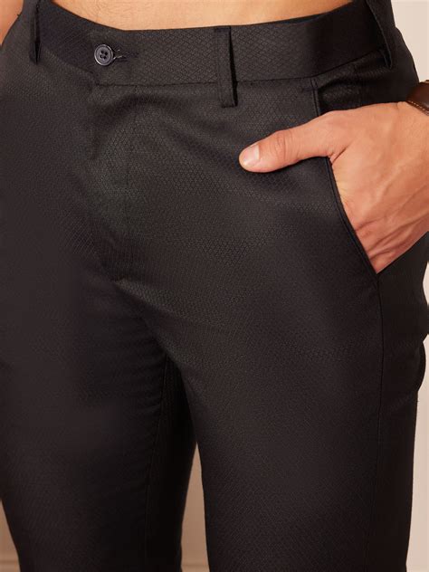 DENNISON Men Navy blue Smart Tapered Fit Mid-Rise Easy Wash Trousers ...