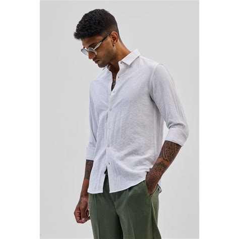 Buy Snitch White Slim Fit Linen Shirt Online