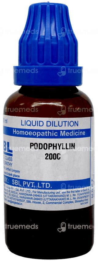 Sbl Podophyllin 200 C Dilution 30 Ml - Uses, Side Effects, Dosage ...