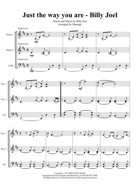 Just The Way You Are Billy Joel Arranged For String Trio Music Sheet ...