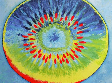 Anna Francesca Gutris, Kiwi, olio misto ad encausto steso a spatola, 90 ...