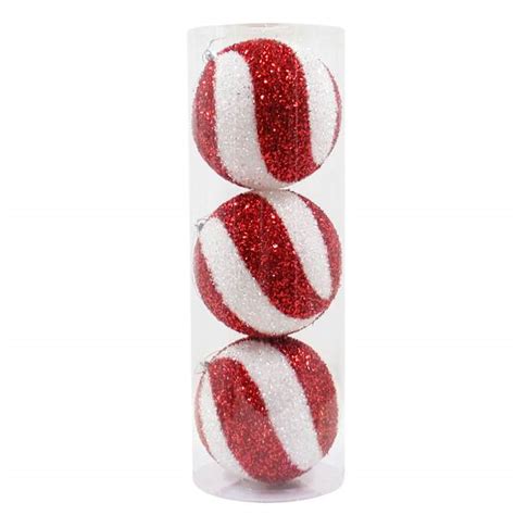 Red White Tinsel Ornaments 5.9" 3-count | Christmas Ornaments | At Home